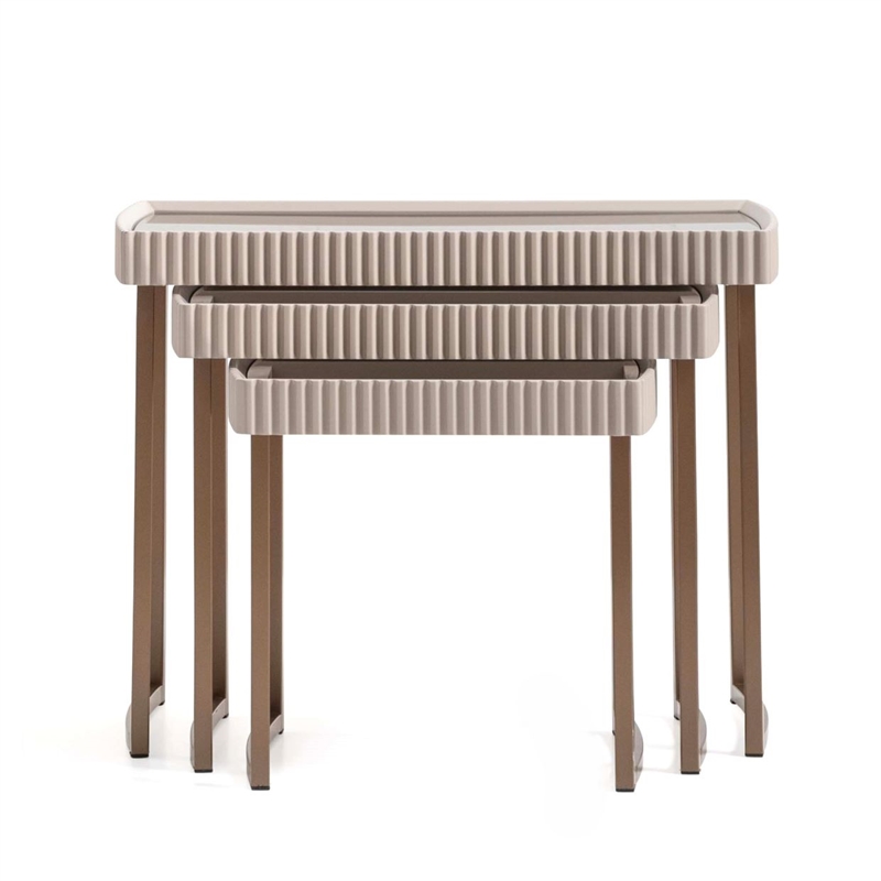 Lisbon Set of 3 Nesting Tables - Silken Cream/Bronze