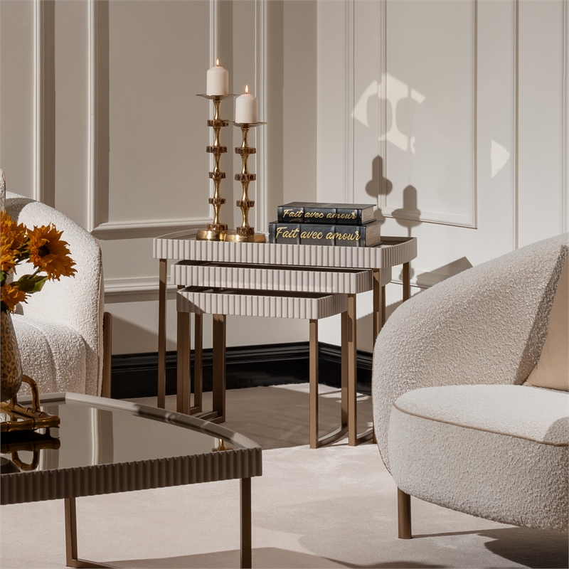 Lisbon Set of 3 Nesting Tables - Silken Cream/Bronze