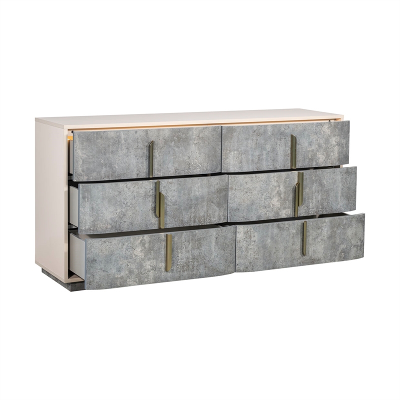 Pavira 6-Drawer Dresser - Stone