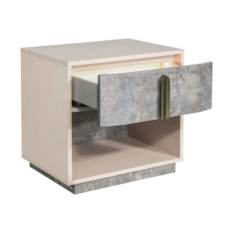 Pavira 1-Drawer Nightstand with LED Lights - Stone