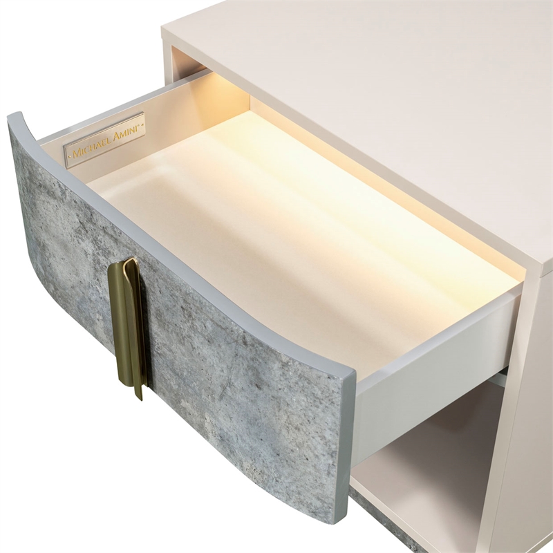 Pavira 1-Drawer Nightstand with LED Lights - Stone