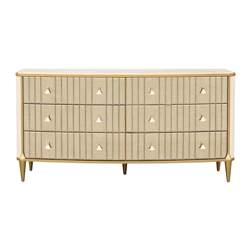Scotts Square 6-Drawer Mirrored Dresser - Light Champagne