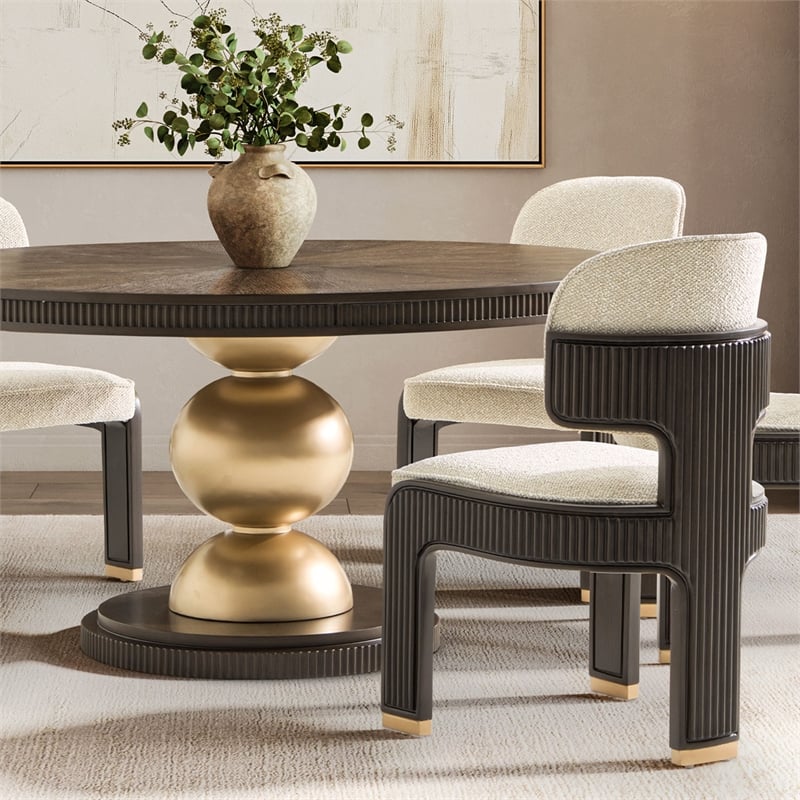 West Kensington Boucle Dining Side Chair - Set of 2 - Buff/Medium Espresso