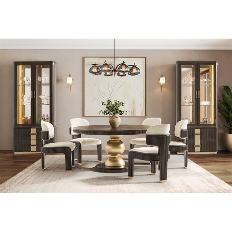 West Kensington Boucle Dining Side Chair - Set of 2 - Buff/Medium Espresso