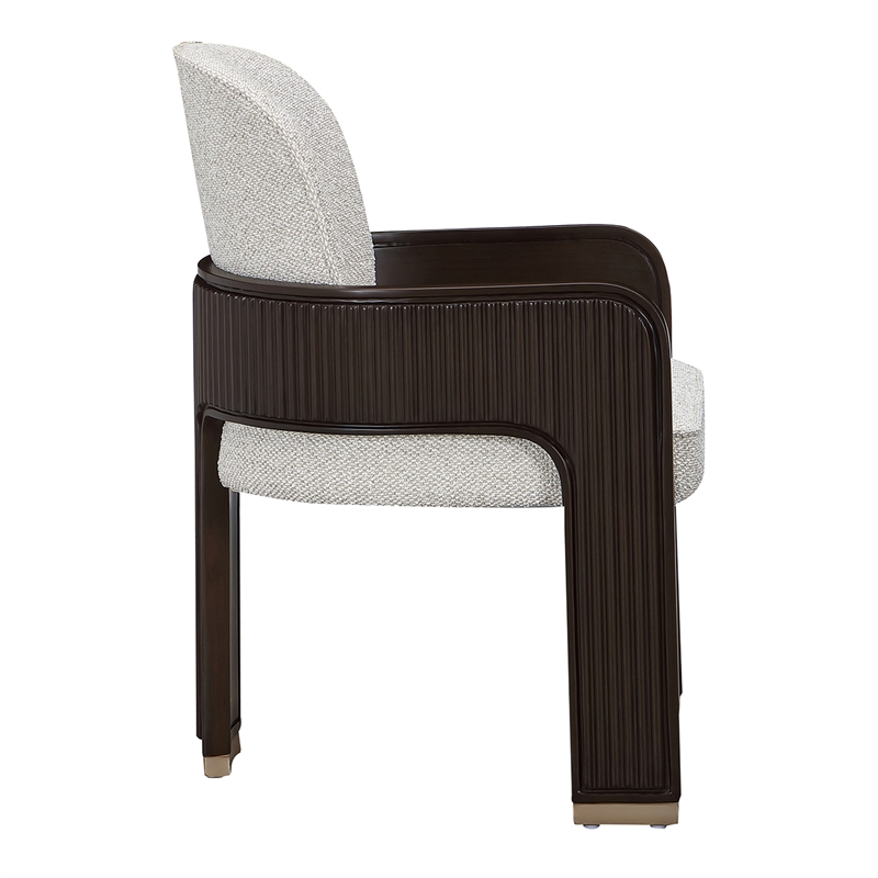 West Kensington Boucle Dining Arm Chair - Buff/Medium Espresso