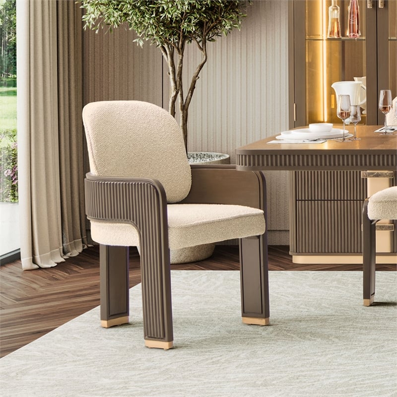 West Kensington Boucle Dining Arm Chair - Buff/Medium Espresso