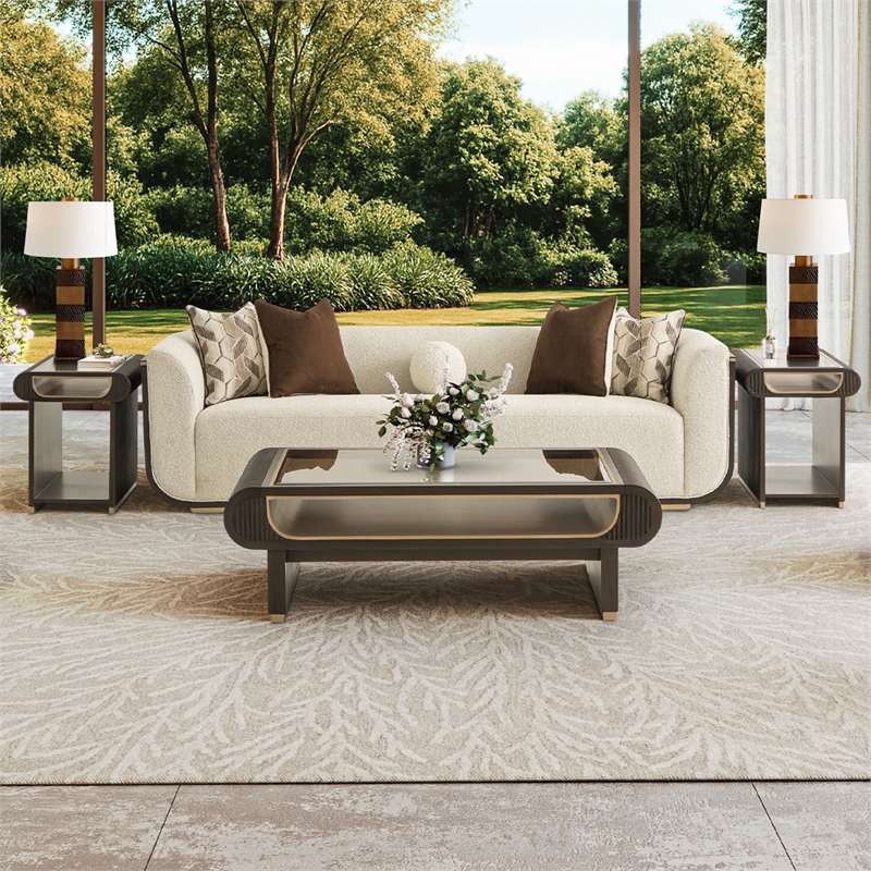 West Kensington Boucle Sofa - Buff/Medium Espresso