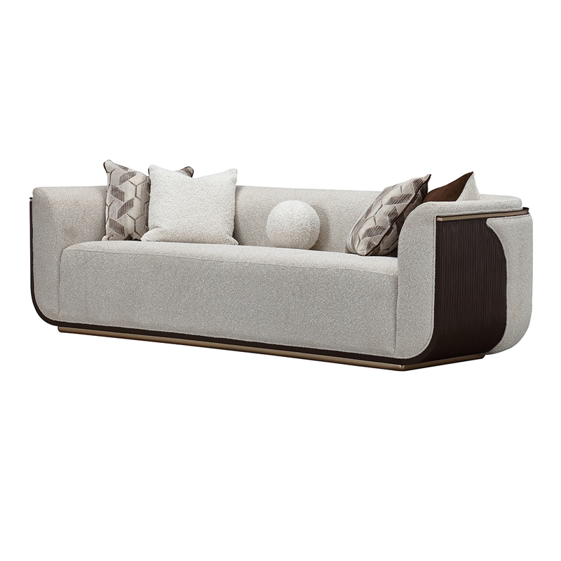 West Kensington Boucle Sofa - Buff/Medium Espresso