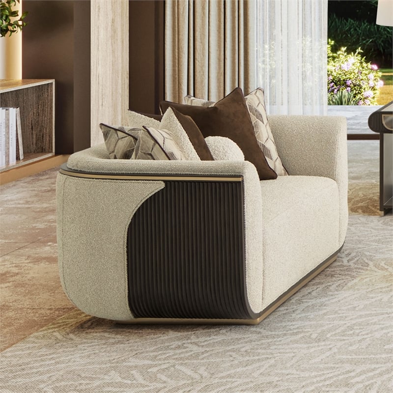 West Kensington Boucle Loveseat - Buff/Medium Espresso