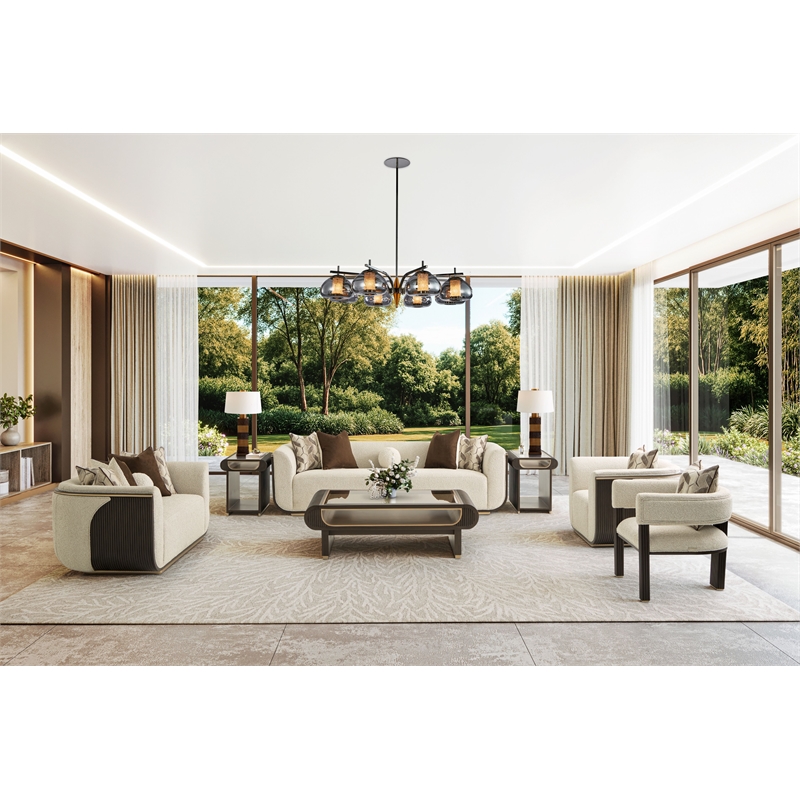 West Kensington Boucle Loveseat - Buff/Medium Espresso