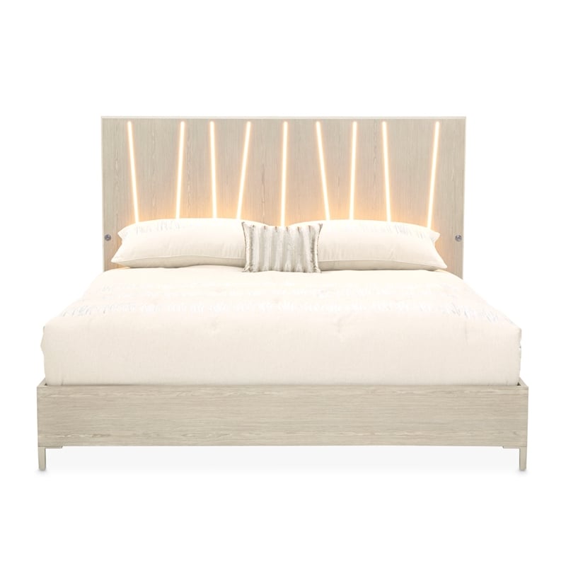 Lotus Bay Queen Panel Bed with LED Lights - Sand