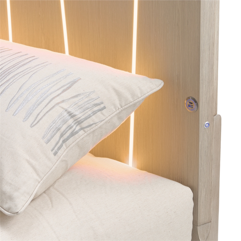 Lotus Bay Queen Panel Bed with LED Lights - Sand