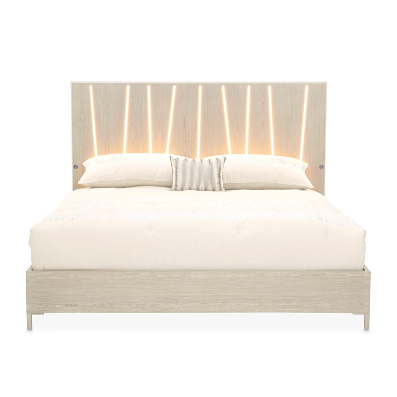 Lotus Bay King Panel Bed with LED Lights - Sand