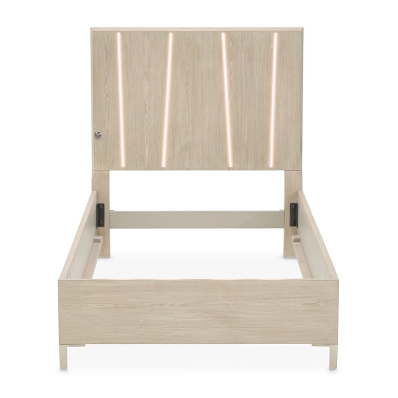 Lotus Bay Twin Panel Bed with LED Lights - Sand