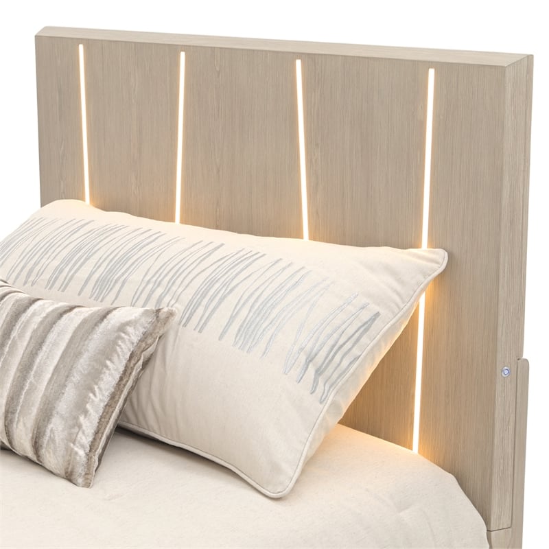 Lotus Bay Twin Panel Bed with LED Lights - Sand