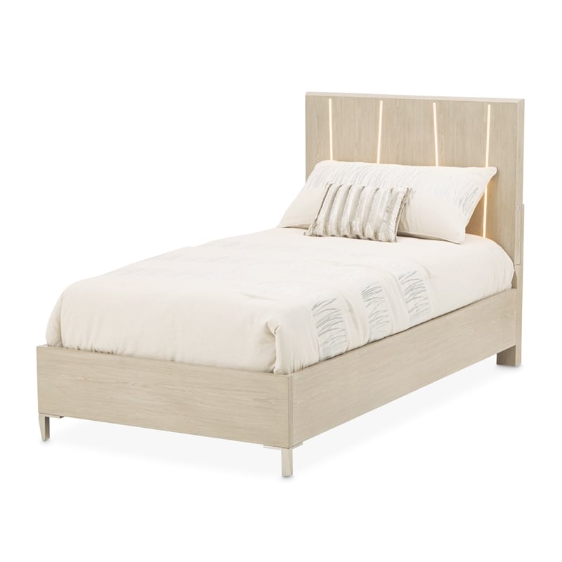 Lotus Bay Twin Panel Bed with LED Lights - Sand