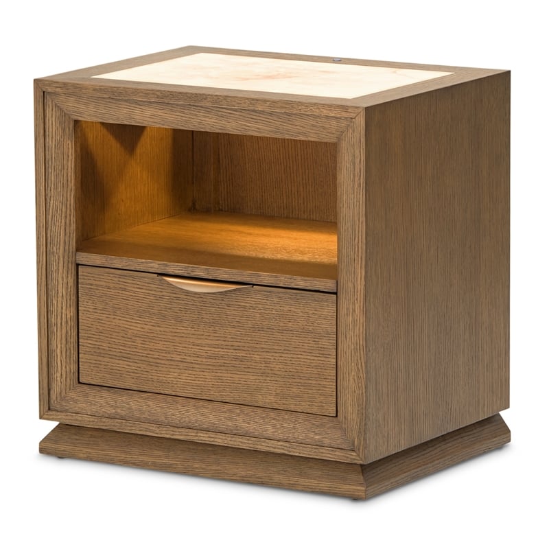 Portrait 1-Drawer Nightstand with LED Lights - Sienna Brown