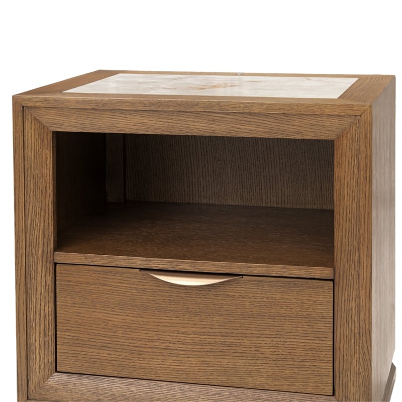 Portrait 1-Drawer Nightstand with LED Lights - Sienna Brown
