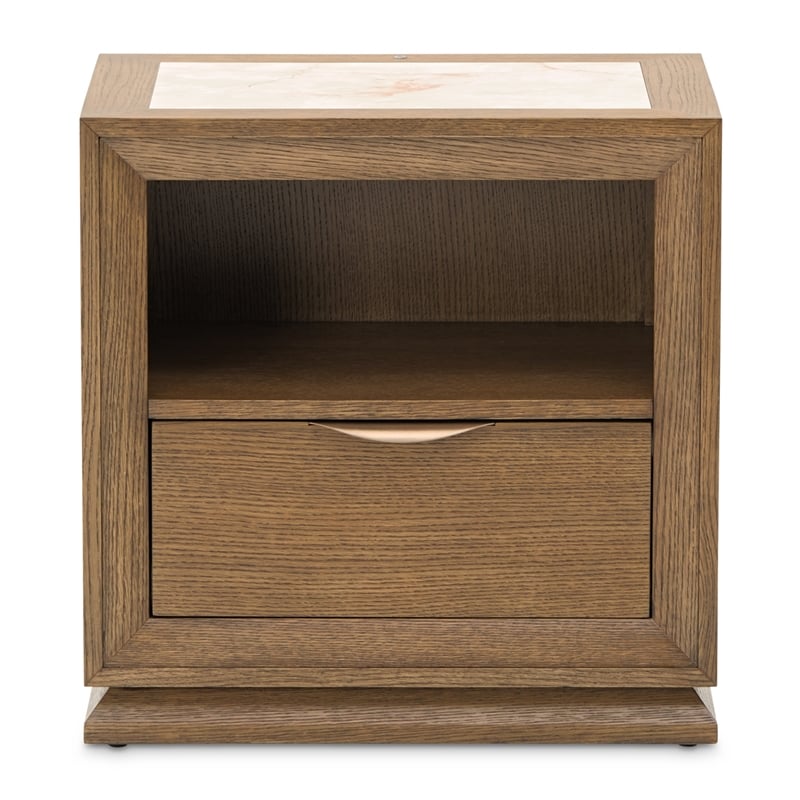 Portrait 1-Drawer Nightstand with LED Lights - Sienna Brown
