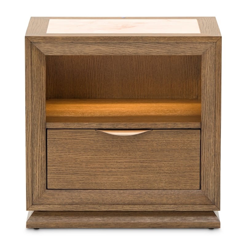 Portrait 1-Drawer Nightstand with LED Lights - Sienna Brown