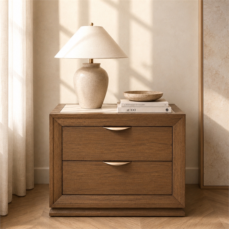 Portrait 2-Drawer Nightstand with LED Lights - Sienna Brown