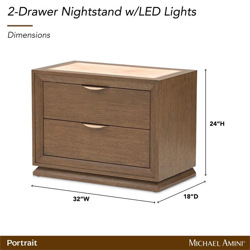 Portrait 2-Drawer Nightstand with LED Lights - Sienna Brown