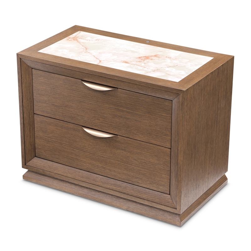 Portrait 2-Drawer Nightstand with LED Lights - Sienna Brown