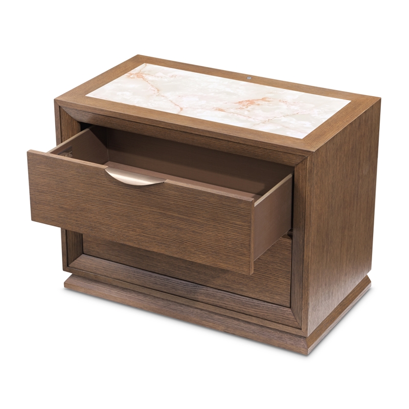 Portrait 2-Drawer Nightstand with LED Lights - Sienna Brown