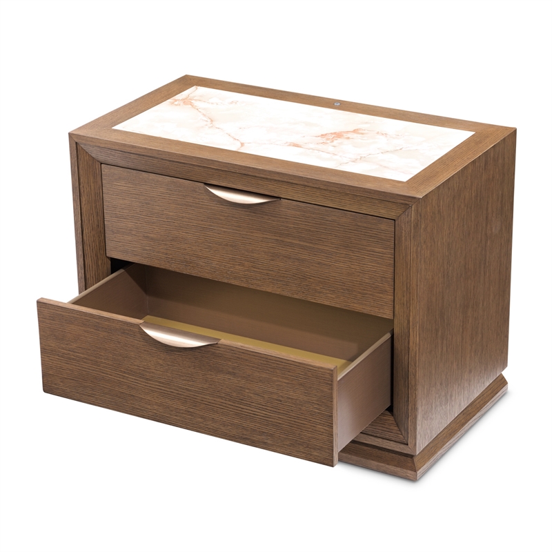 Portrait 2-Drawer Nightstand with LED Lights - Sienna Brown