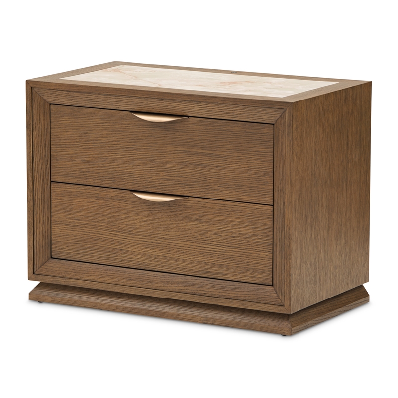 Portrait 2-Drawer Nightstand with LED Lights - Sienna Brown