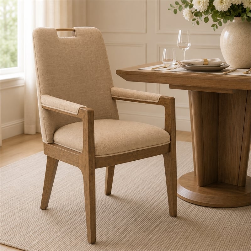 Portrait Dining Arm Chair - Set of 2- Toffee/Sienna Brown