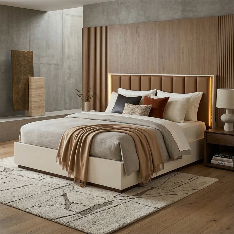 Pavira Eastern King Bed with LED Lights - Walnut