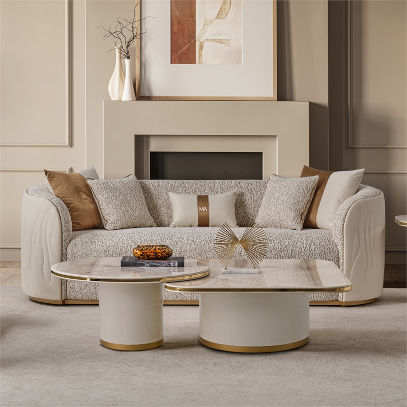 Gineverra Boucle 3-Seater Sofa - Biscotti/Ivory Gold