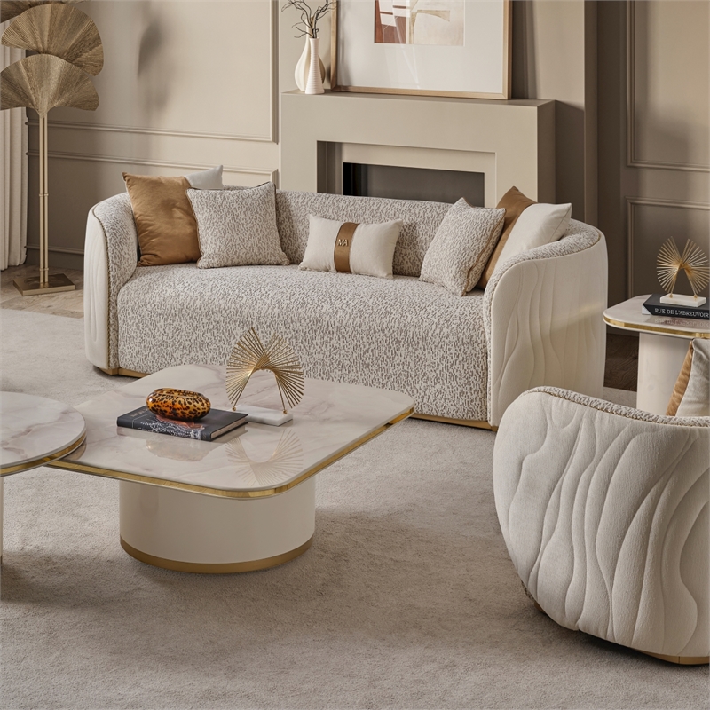 Gineverra Boucle 3-Seater Sofa - Biscotti/Ivory Gold