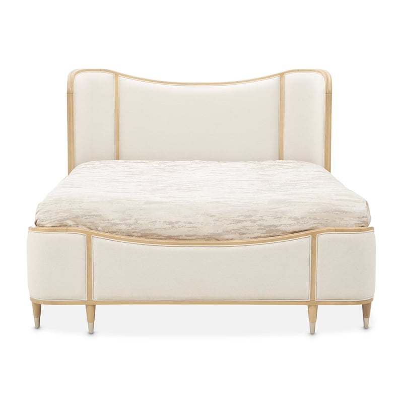 Camellia Field King Size Curved Chenille Bed - Cornsilk/Caramel