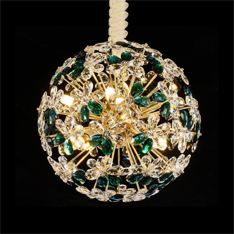 Emerald Bouquet 16-Light Round Crystal Chandelier - Gold