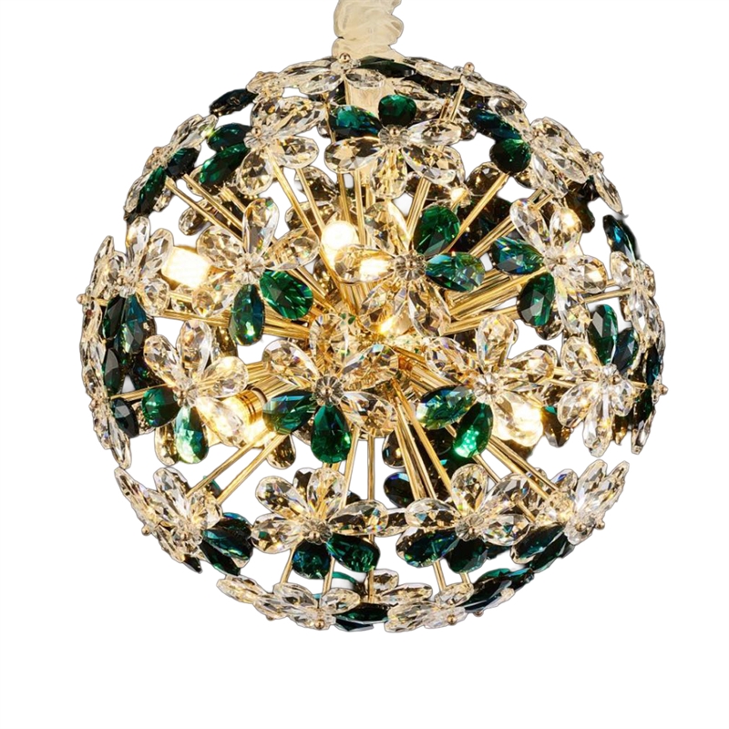 Emerald Bouquet 16-Light Round Crystal Chandelier - Gold