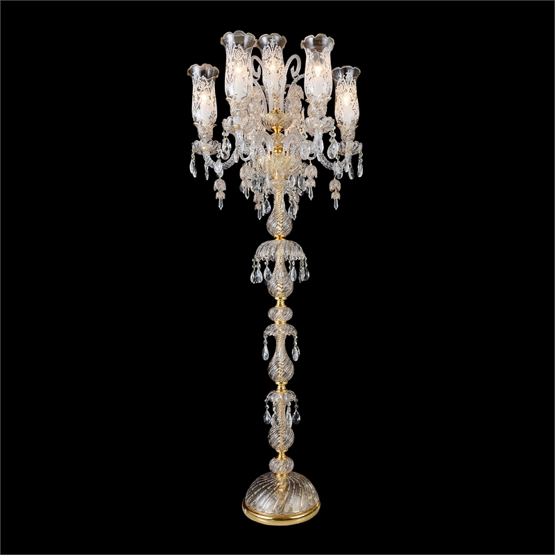 Garnier 7-Light Traditional Crystal Floor Lamp - Gold