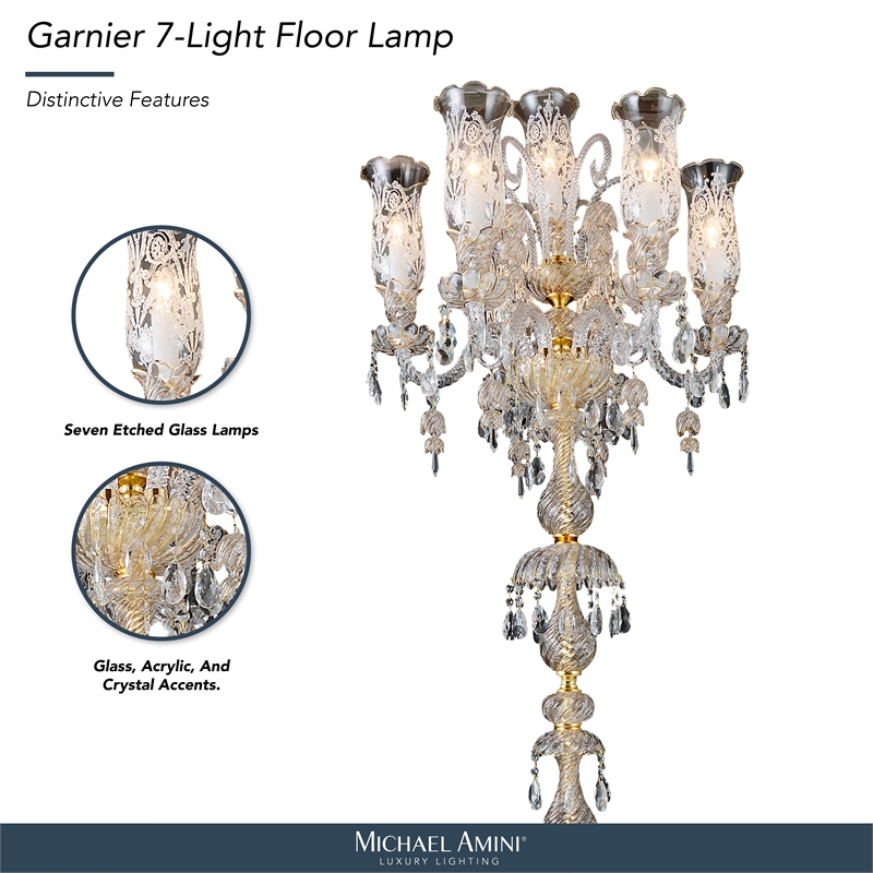 Garnier 7-Light Traditional Crystal Floor Lamp - Gold