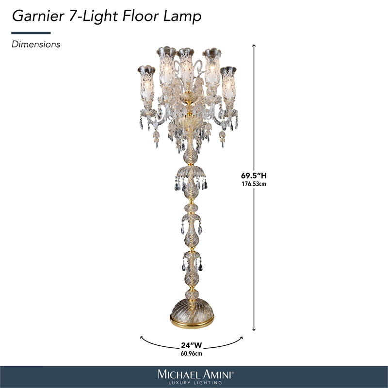 Garnier 7-Light Traditional Crystal Floor Lamp - Gold