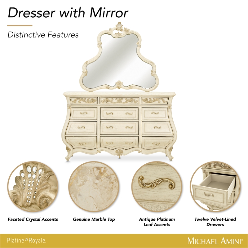 Platine de Royale Traditional Wood Dresser with Mirror - Champagne