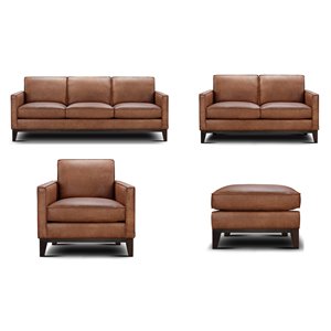 sofa4life oliver 4-piece transitional genuine leather sofa set in whiskey brown