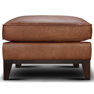 sofa4life oliver transitional genuine leather & wood ottoman in whiskey brown