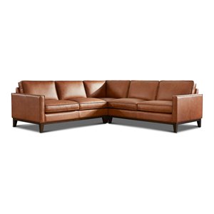 sofa4life oliver three piece genuine leather sectional in whiskey brown