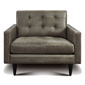 sofa4life abinger contemporary genuine leather & wood chair in charcoal gray