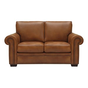 sofa4life paradiso transitional genuine leather loveseat in whiskey brown