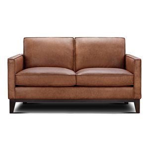 sofa4life oliver transitional genuine leather loveseat in whiskey brown