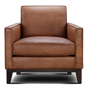 sofa4life oliver transitional genuine leather & wood chair in whiskey brown