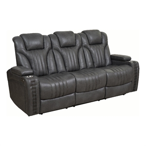 balmain power recliner sofa in gray faux leather