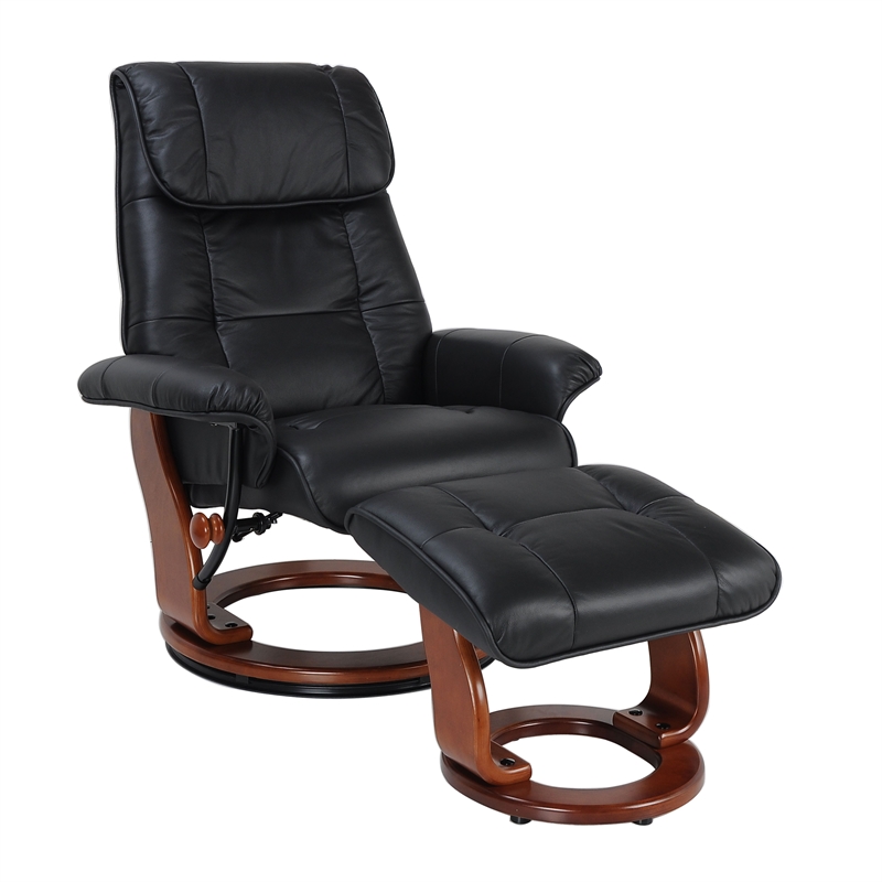 Clarita Leather Swivel Recliner with Matching Ottoman in Black